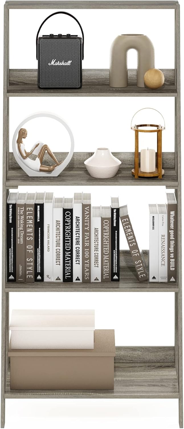 Ladder Bookcase Display Shelf, 5-Tier, French Oak