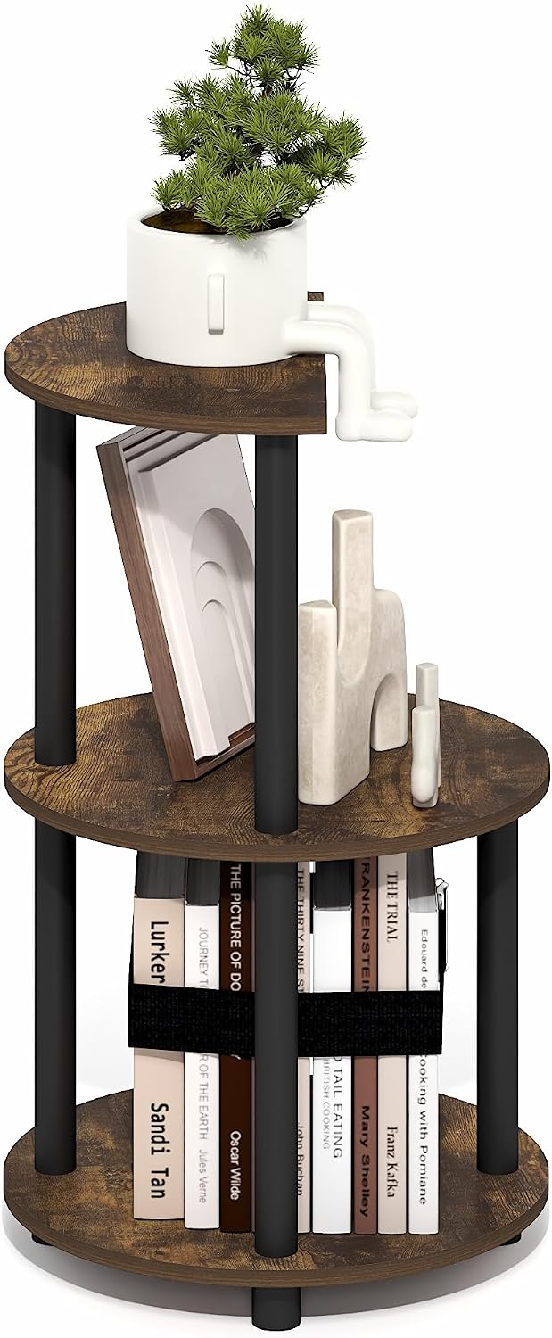 Turn-N-Tube Side Table, 3-Tier Round End Table, Amber Oak
