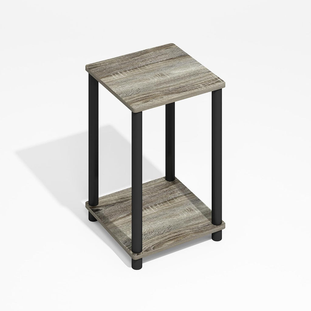 Modern Toolless 2-Tier Side Table, Open Shelf, Grey Oak