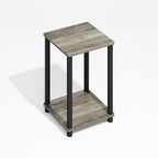 Modern Toolless 2-Tier Side Table, Open Shelf, Grey Oak