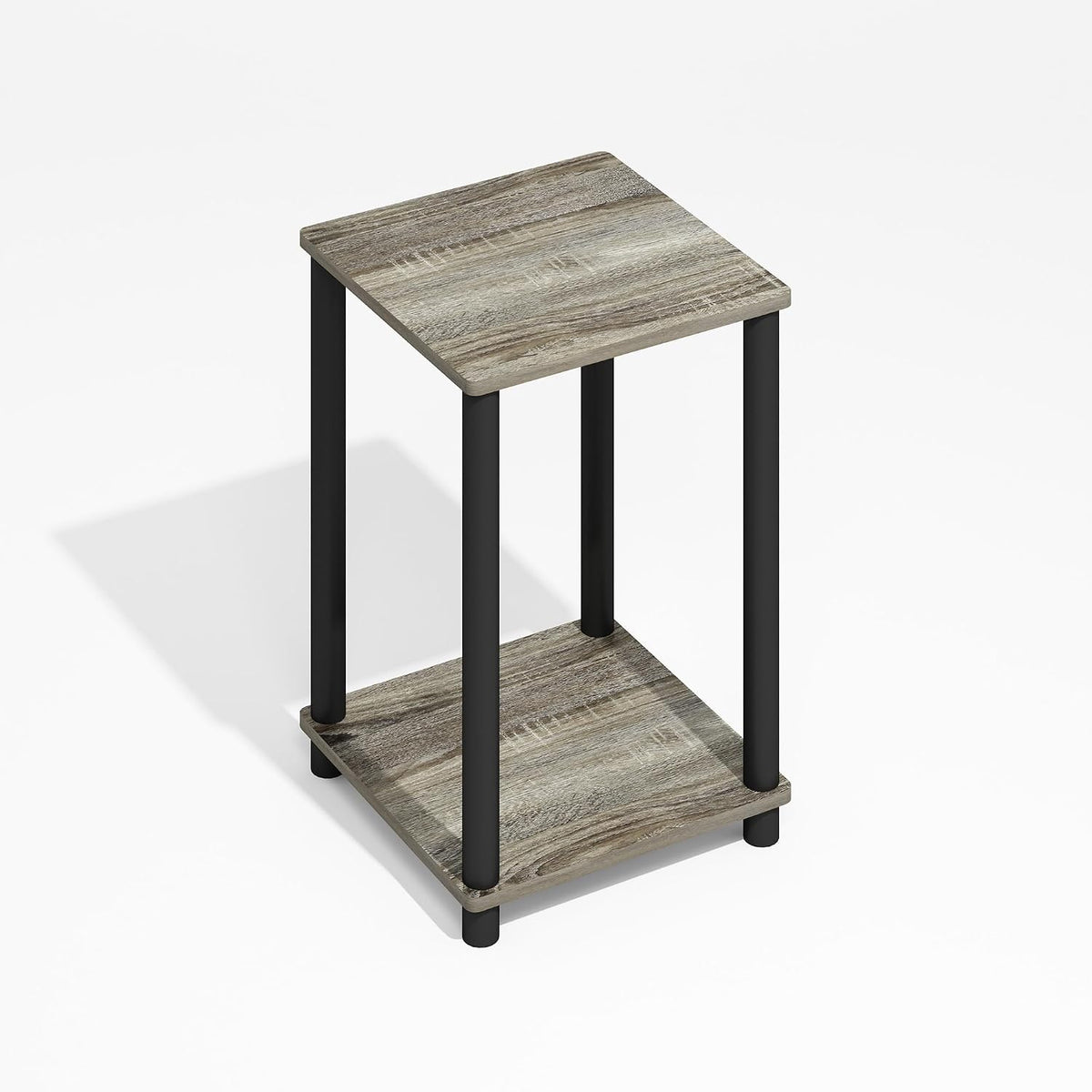 Modern Toolless 2-Tier Side Table, Open Shelf, Grey Oak
