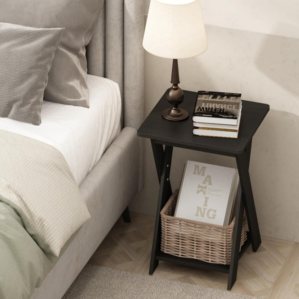 TIDUR Set of 2 Open Shelf X-Legs Night Stand, Espresso