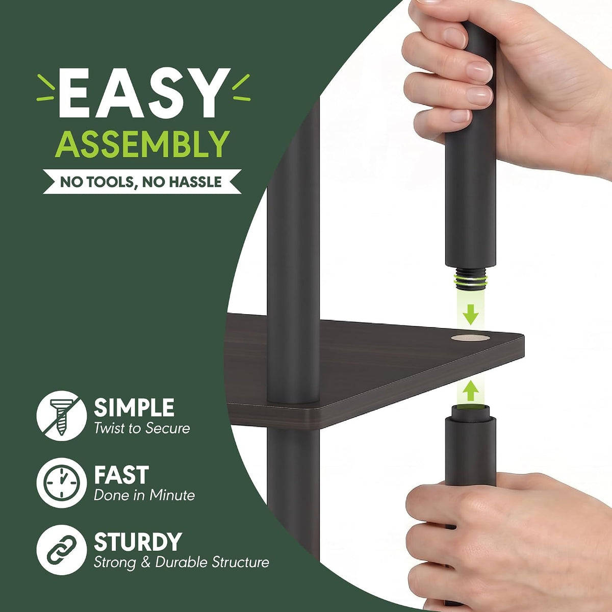 Turn-N-Tube Toolless Wide 3-Tier Storage Shelves, Black Espresso
