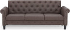 Bastia Vintage Modern Chesterfield Button Tufted 3-Seater Sofa Couch for Living Room, Brown Faux Leather