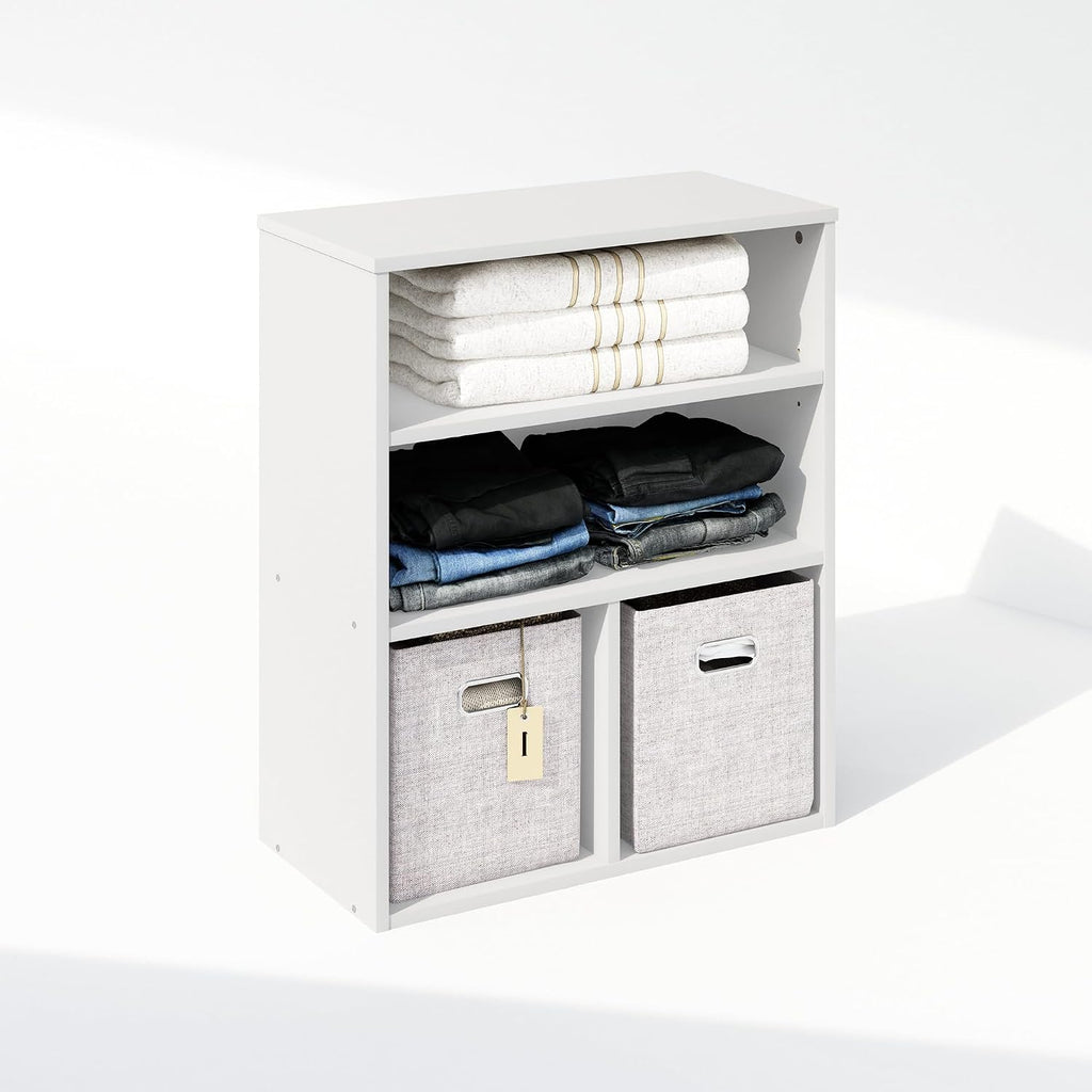 Reed Closet Organizers and Storage, 3-Tier Closet Organizer, Open Shelf Closet Storage, for Wardrobe, Bedroom, Living Room, White