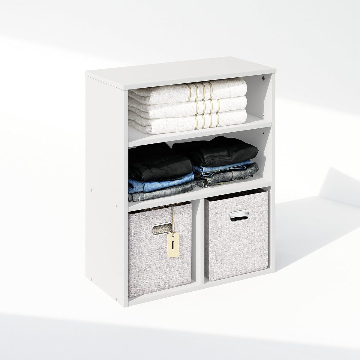Reed Closet Organizers and Storage, 3-Tier Closet Organizer, Open Shelf Closet Storage, for Wardrobe, Bedroom, Living Room, White