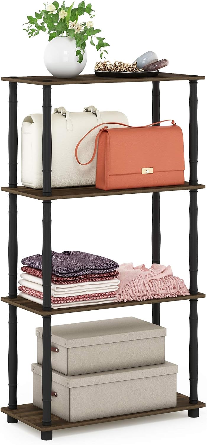Turn-N-Tube 4-Tier Multipurpose Shelf Display Rack, Classic Tubes, Columbia Walnut/Black