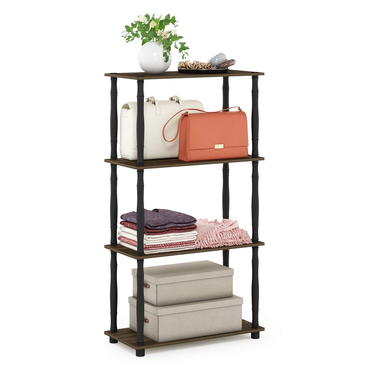 99152BE/WH/IV 3-Tier Go Green Multipurpose Storage Rack Shelving Unit Bookshelf Cabinet with 2 Bins, Beech Finish