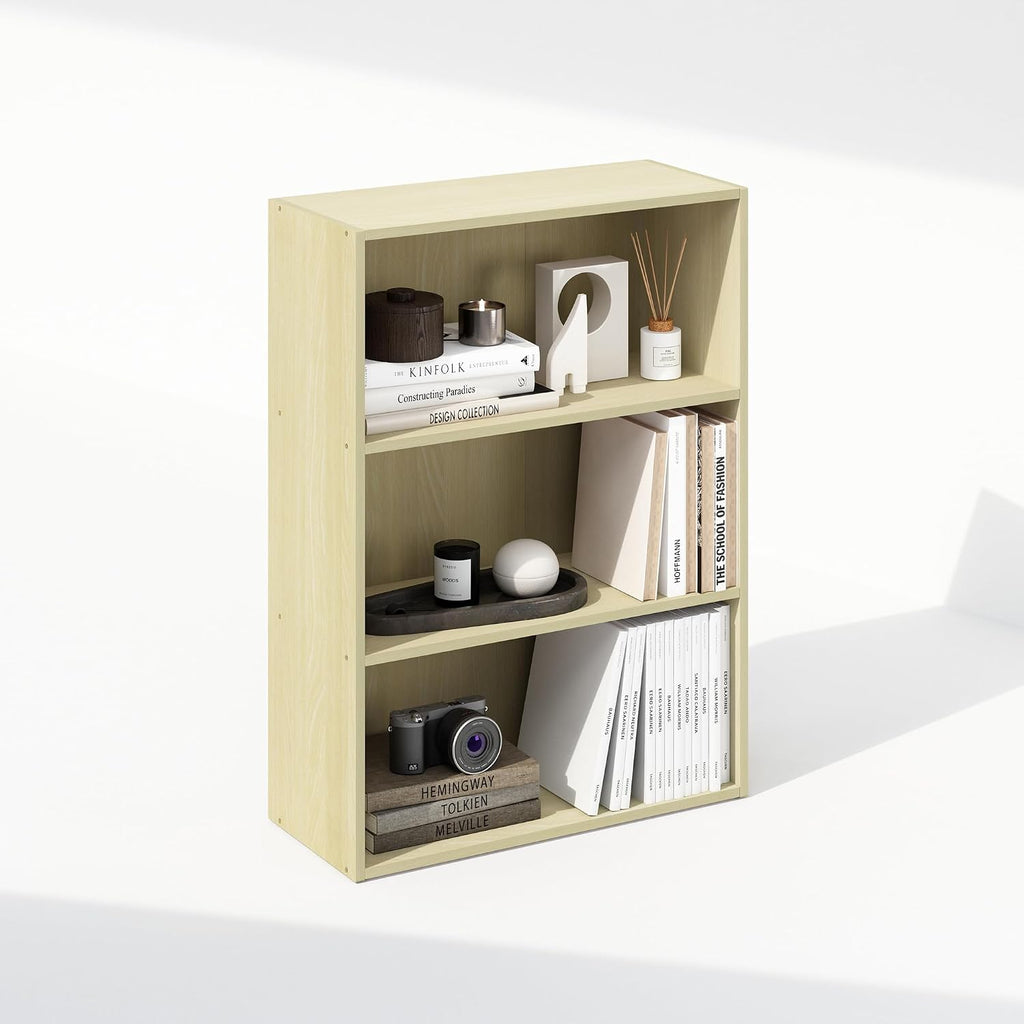 Simple Book Shelf, 3-Tier Bookshelf, Storage Shelves Bookcase, 9.7 x 23.7 x 31.5, for Living Room, Bedroom, Home Office, Steam Beech