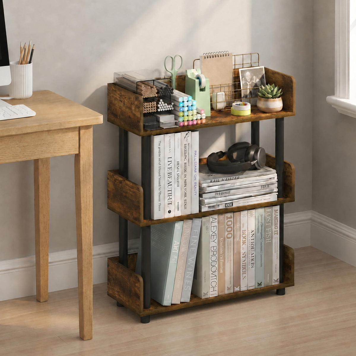 Turn-N-Tube Book Shelf, 5-Tier Bookshelf, Bookcases, French Oak