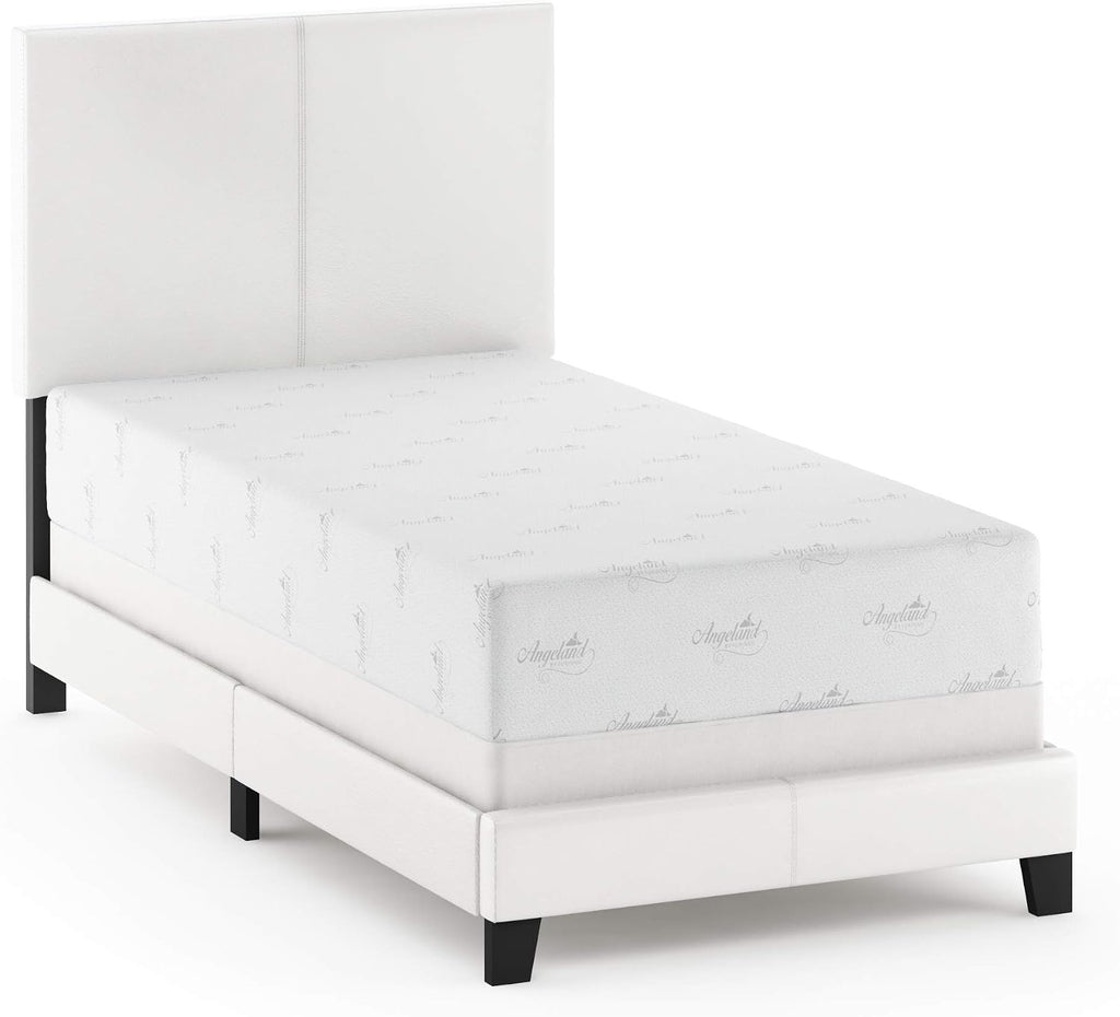 FB19821TWH Pessac PU Leather Upholstered Platform, Twin, White