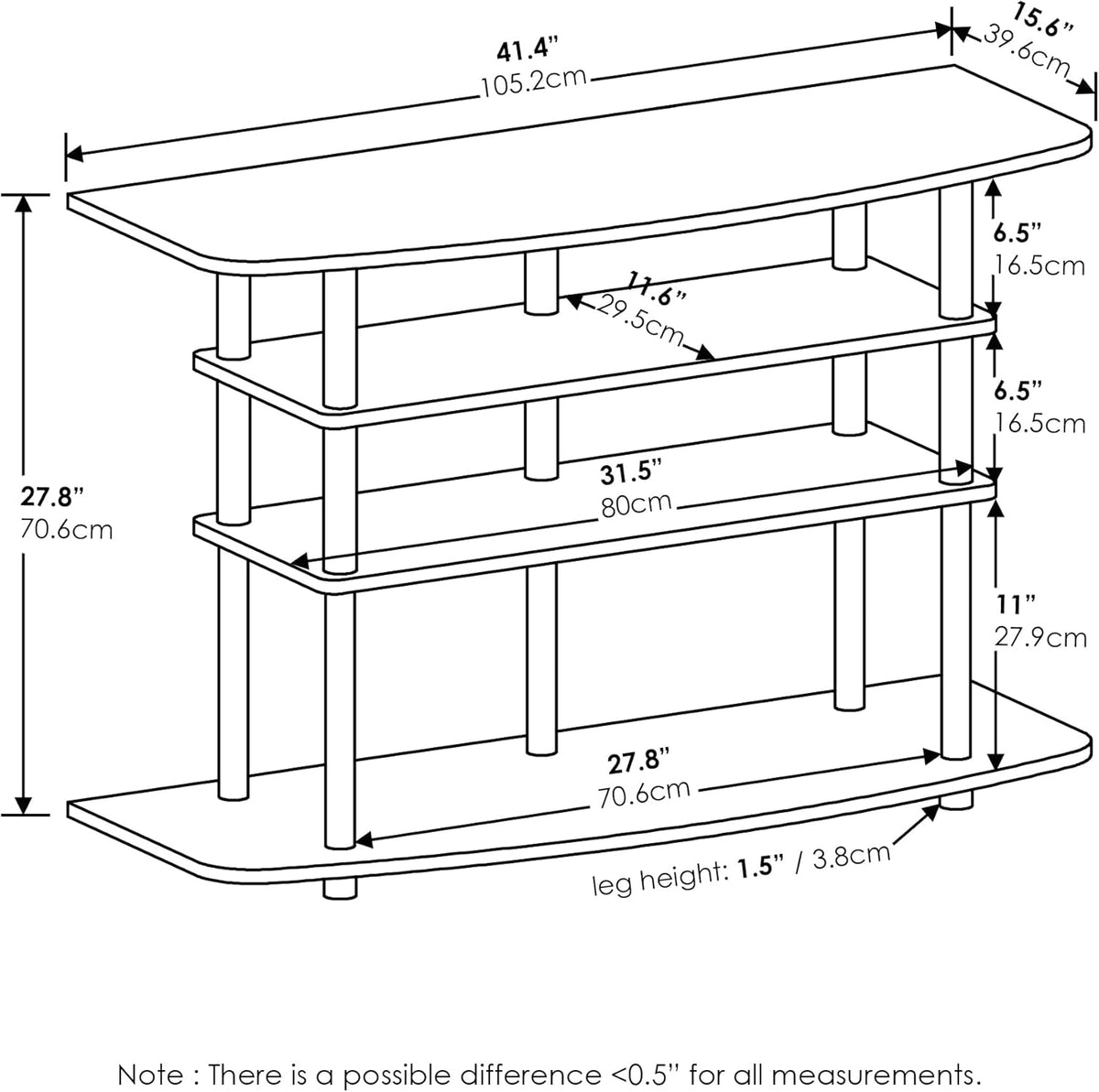 Frans Turn-N-Tube TV Stand for TV Size up to 43 Inch, 4-Tier, White Oak