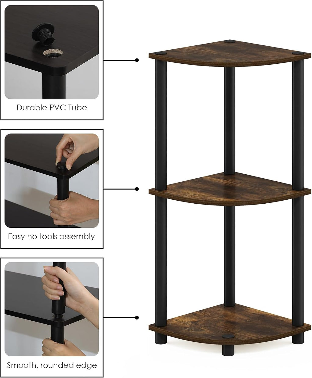 Turn-N-Tube Toolless Assembly 3-Tier Storage Shelves, Amber Pine
