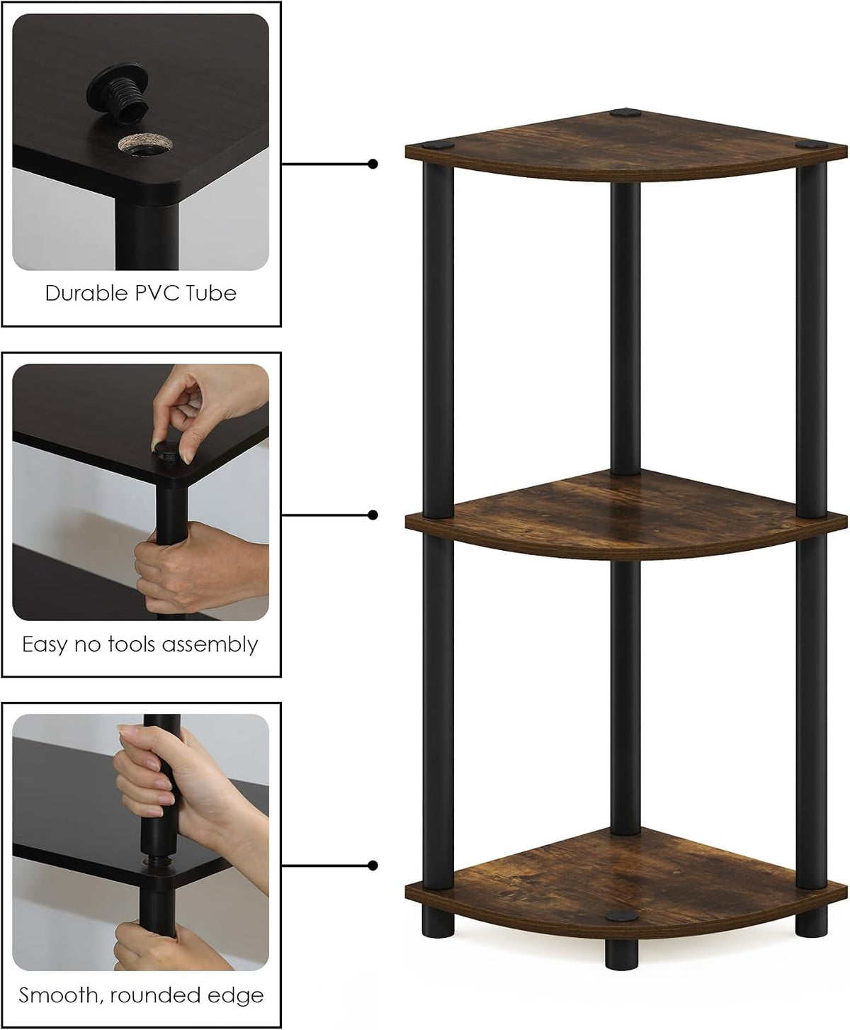 Turn-N-Tube Toolless Assembly 3-Tier Storage Shelves, Amber Pine