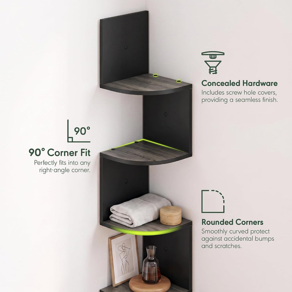 Rossi 5-Tier Corner Floating Book Shelves for Wall, French Oak
