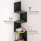Rossi 5-Tier Corner Floating Book Shelves for Wall, French Oak
