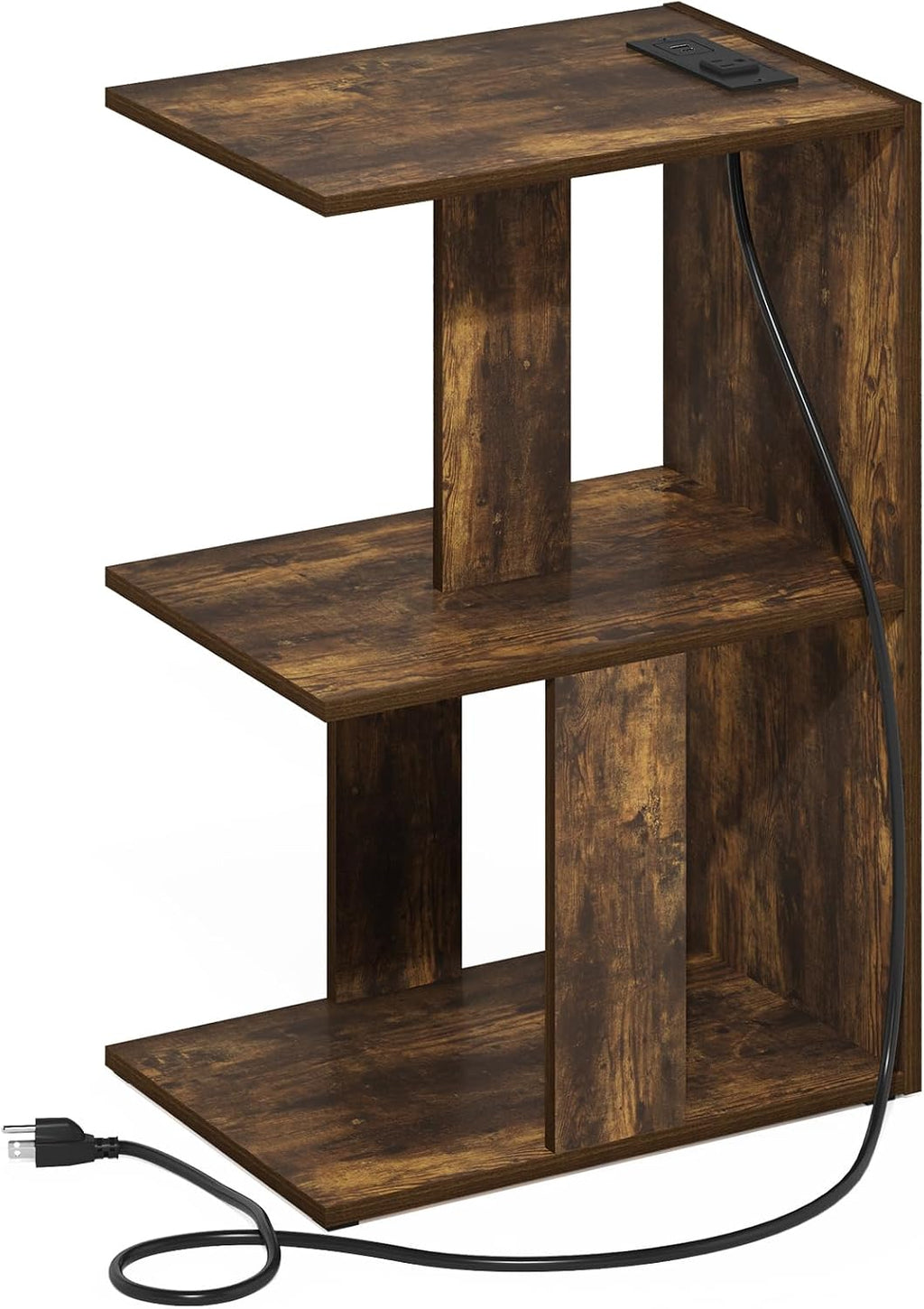 BOYATE 2-Tier Night Stand with Charging Station, Amber Pine
