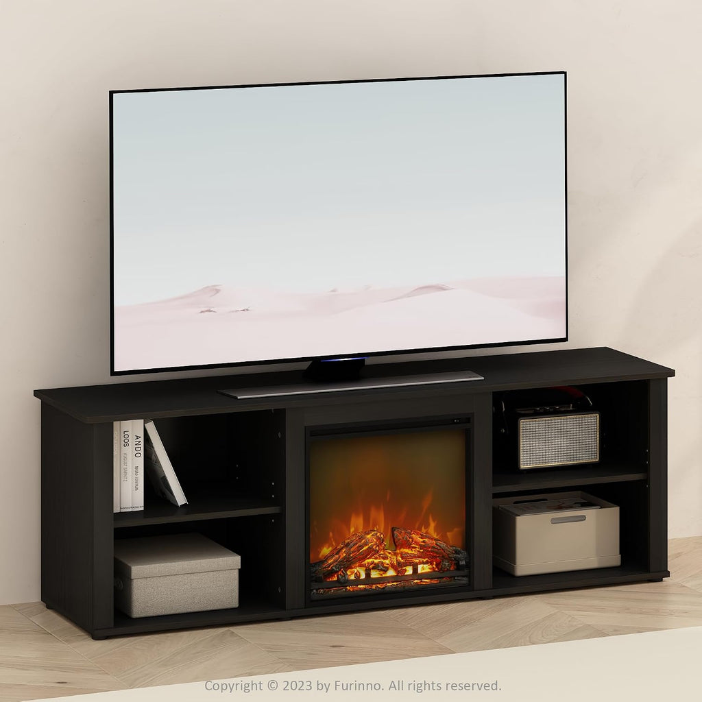Jensen Fireplace TV Stand, NO Heat Decorative Electric Fireplace TV Stand for TV up to 70 Inch, with Closed Back Storage, for Living Room, Americano