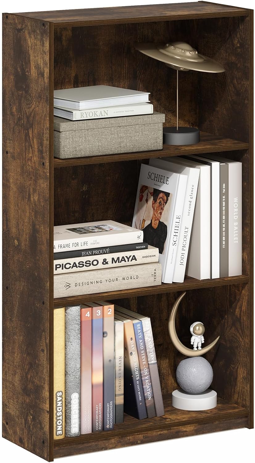Basic 3-Tier Book Shelf with Open Shelves, Amber Pine