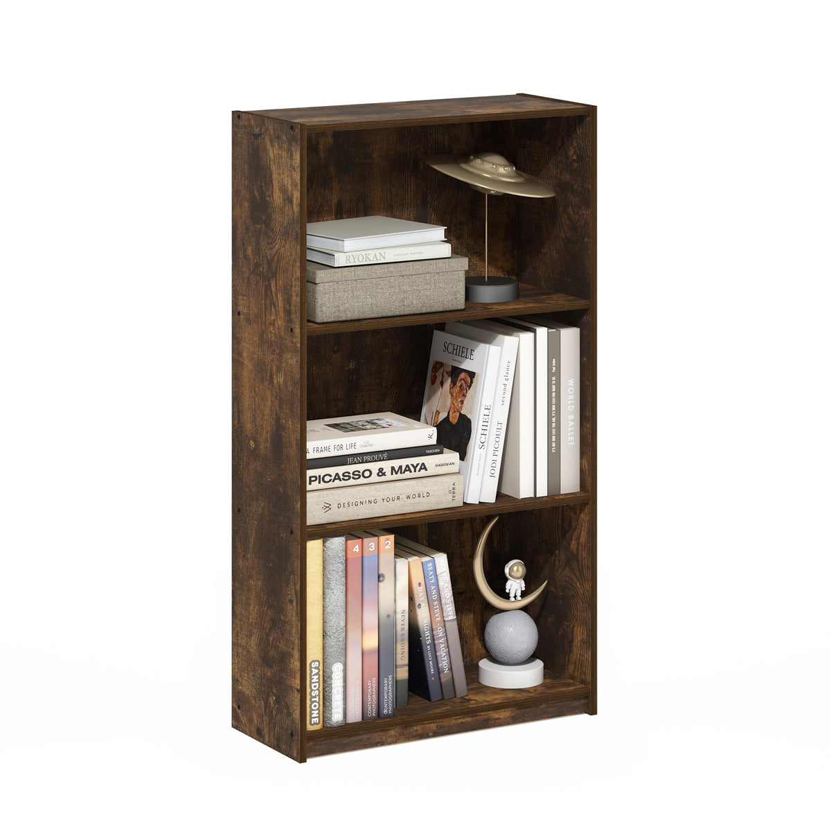 Basic 3-Tier Book Shelf with Open Shelves, Dark Walnut