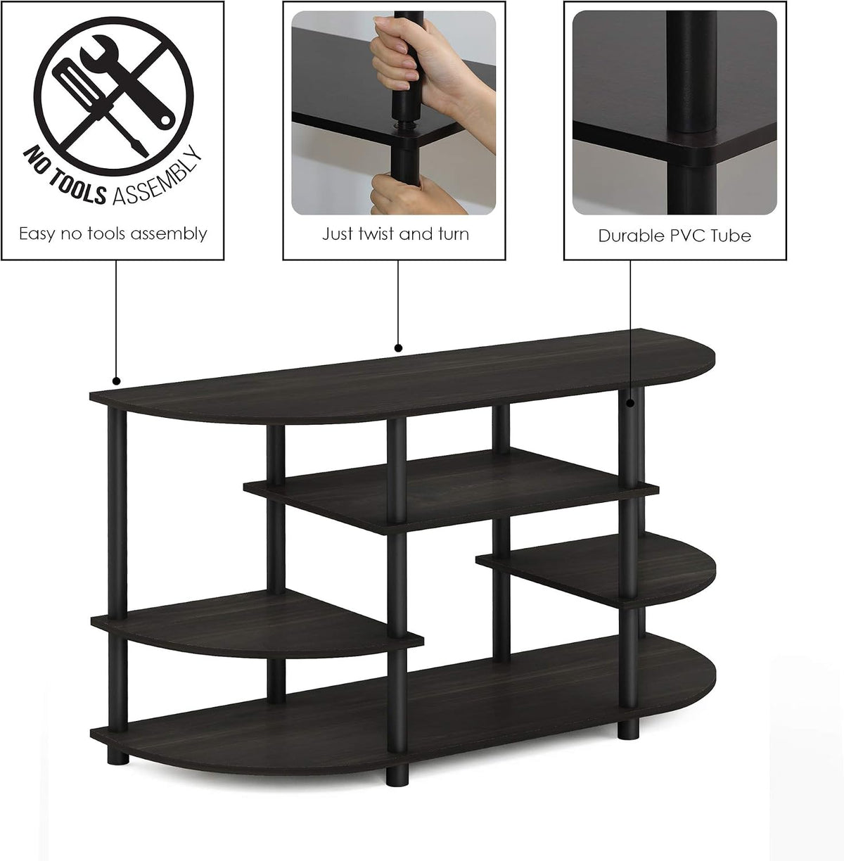 JAYA Simple Design Corner TV Stand, Espresso/Black
