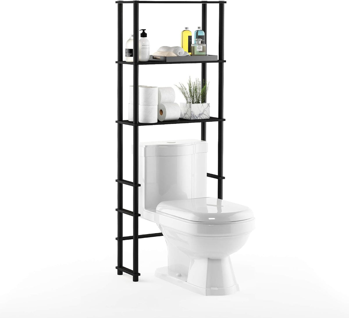 Turn-N-Tube Over The Toilet Storage, 5 Shelves Bathroom Organizer Space Saver Rack, Espresso/Black