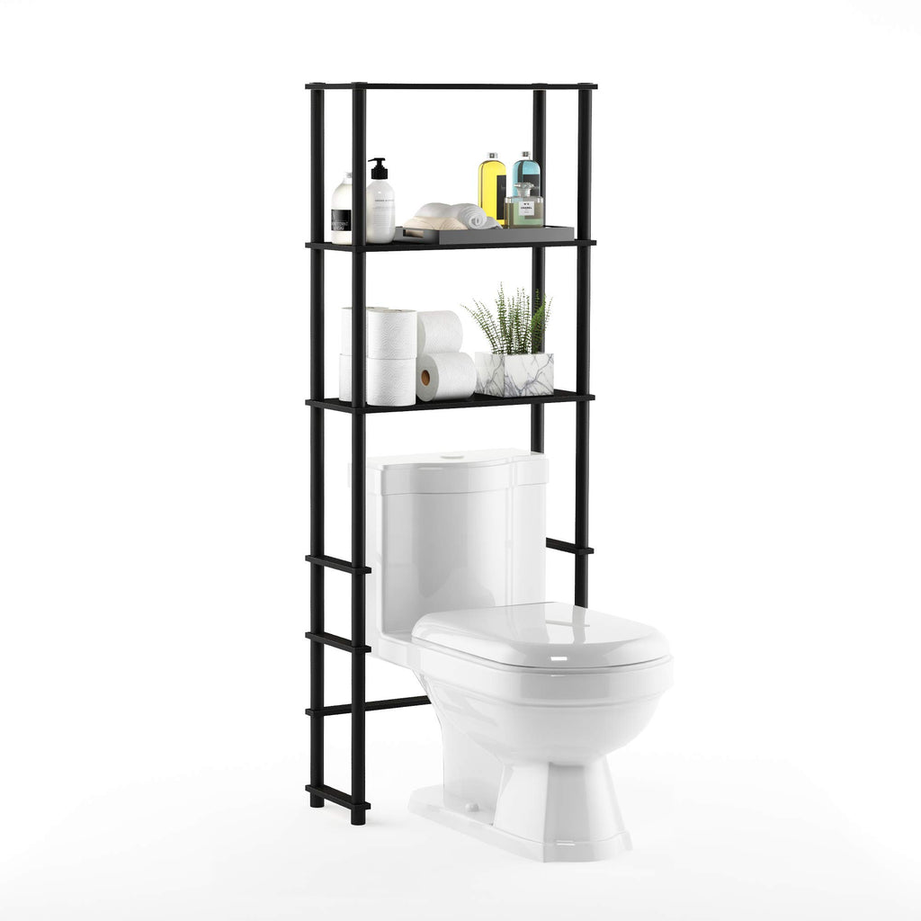 Turn-N-Tube Over The Toilet Storage, 5 Shelves Bathroom Organizer Space Saver Rack, French Oak Grey/Black