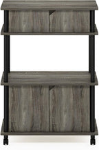 Turn-N-Tube Kitchen Storage Cart with Cabinet and Lockable Wheels, French Oak Grey/Black