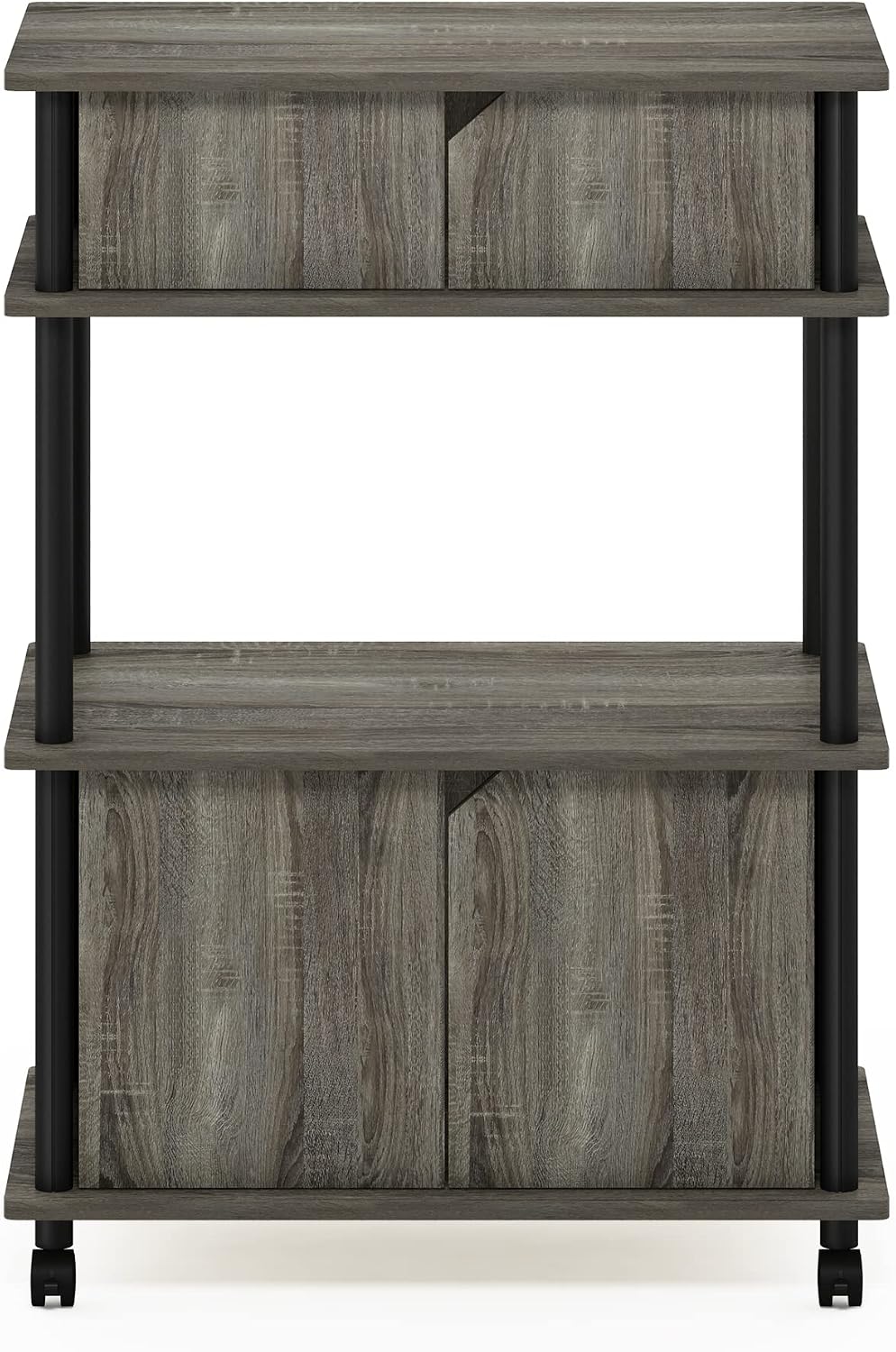 Turn-N-Tube Kitchen Storage Cart with Cabinet and Lockable Wheels, French Oak Grey/Black