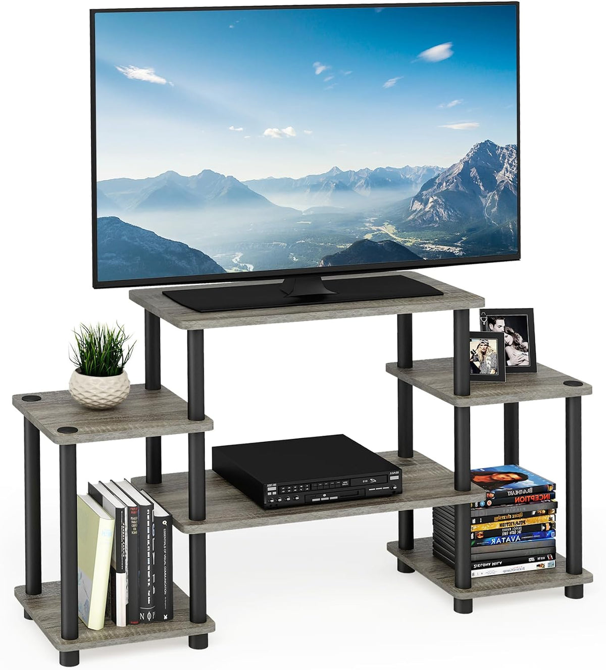 Turn-N-Tube No Tools Entertainment Center, Round Square Corner, French Oak Grey/Black