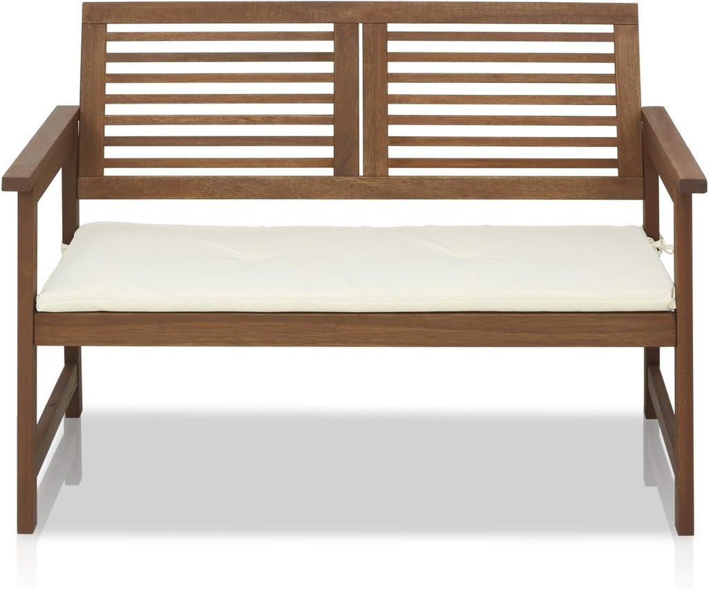TIOMAN Outdoor Bench, Garden Bench with Back, for Patio, Garden, Porch, 22 x 42 x 32, Natural