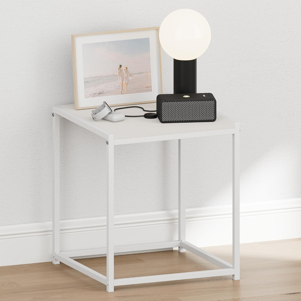 CAMNUS Night Stand, Metal Frame Nightstand, Toolless Side Table, End Table, Bedside Table, for Living Room, Bedroom, Solid White