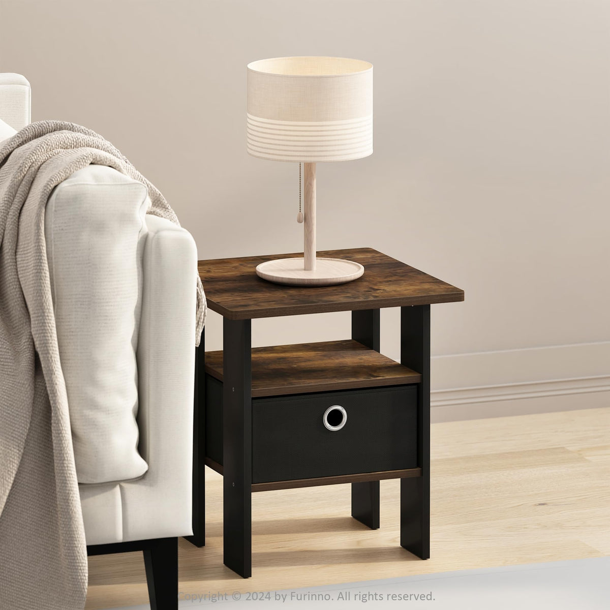 Andrey 2-Tier Side Table Set of 2, Open Shelf, Grey Oak