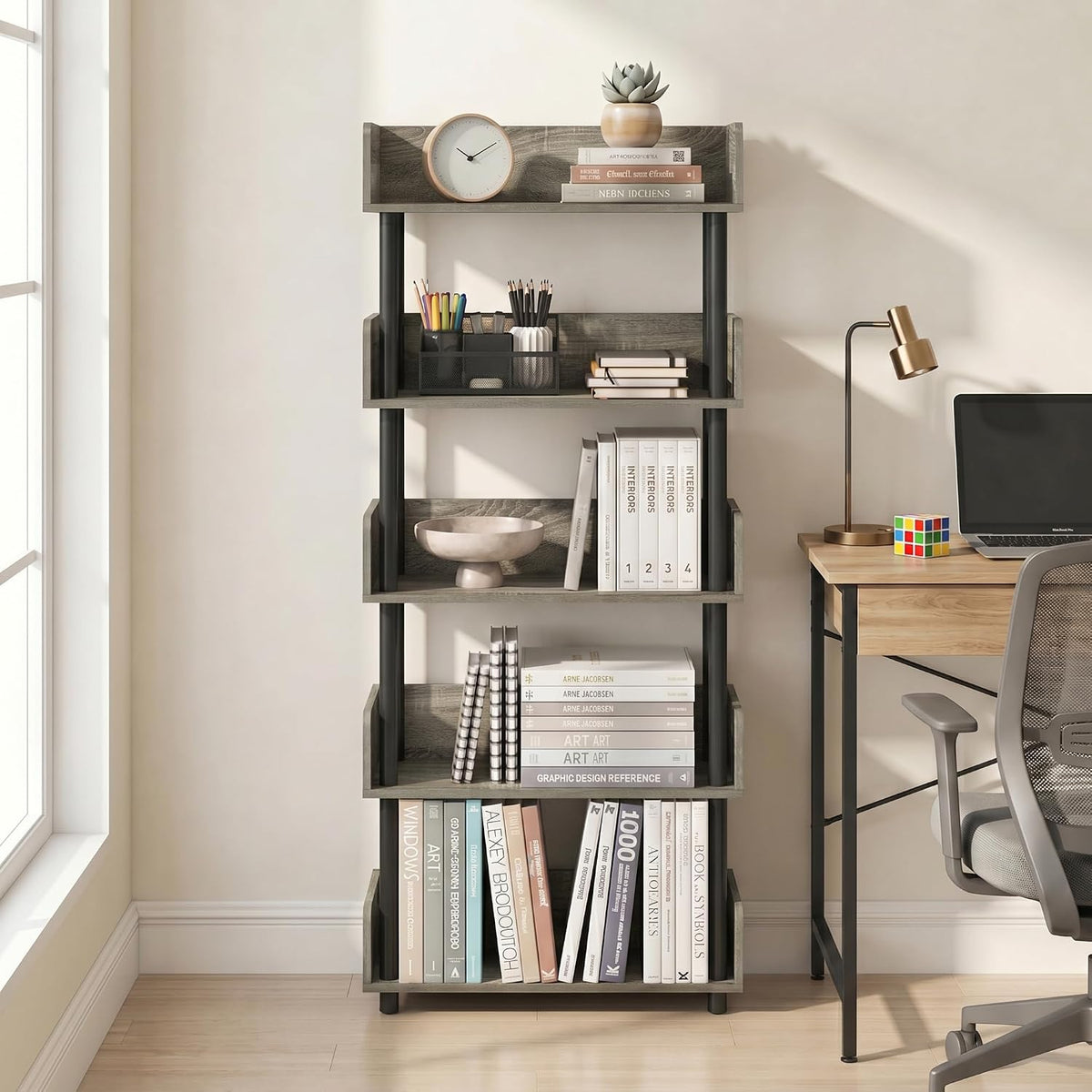 Turn-N-Tube Book Shelf, 5-Tier Bookshelf, Bookcases, French Oak