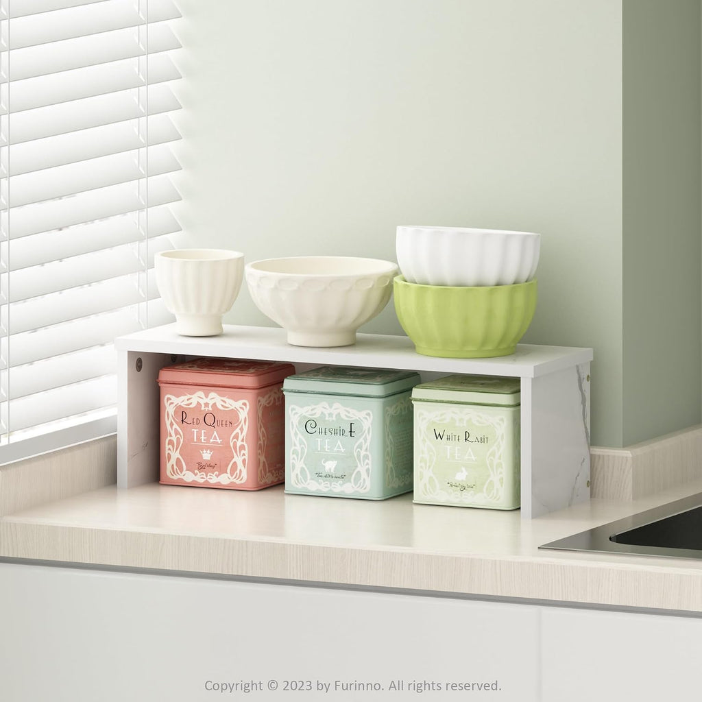 Helena Kitchen Counter Stackable Organizer Shelf, Set of 1, 18-Inch, Marble White