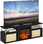 Jensen Open Storage Fireplace Entertainment Center for TV up to 70 Inch with Stainless Steel Tubes, Americano/Chrome