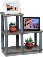 Turn-N-Tube Toolless Assembly 2-Tier Ladder Shape Grey Book Shelf with Open Frame Design, Corner Shelf, Open Shelves, for Living Room, Garage, Home Office, Grey Oak