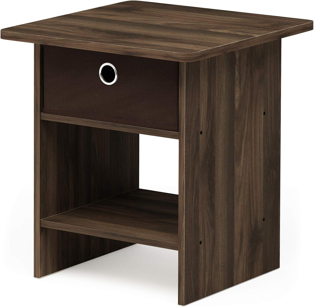 Dario End Table / Side Table / Night Stand / Bedside Table with Bin Drawer, 1-Pack, Columbia Walnut/Dark Brown