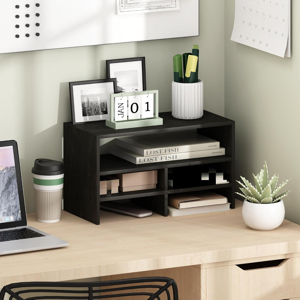 Hermite Desk Top Organizing Shelf Bookcase, Espresso