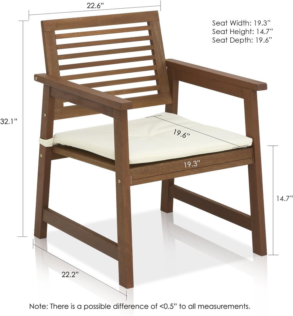 Hardwood Patio Chair with Cushion, Set of Two, Natural
