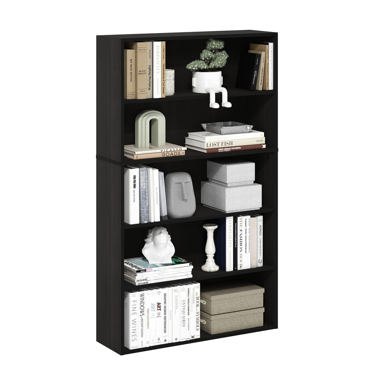 Basic 3-Tier Book Shelf with Open Shelves, Dark Walnut