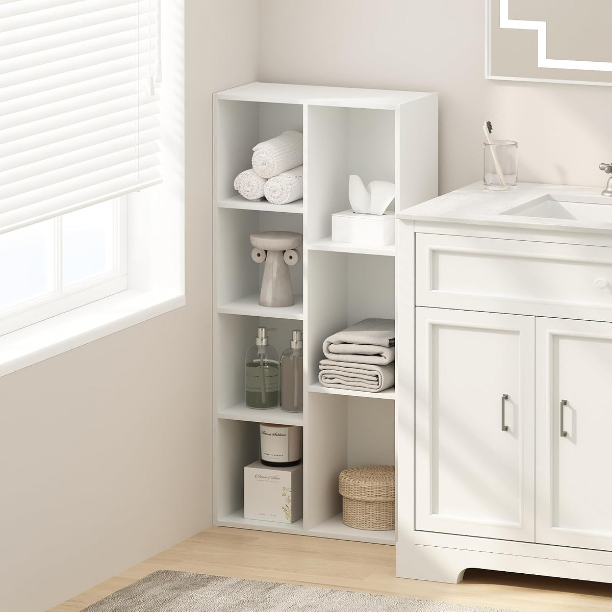 Reed Closet Organizers and Storage, 7-Cube Closet Organizer, Open Shelf Closet Storage, for Wardrobe, Bedroom, Living Room, White