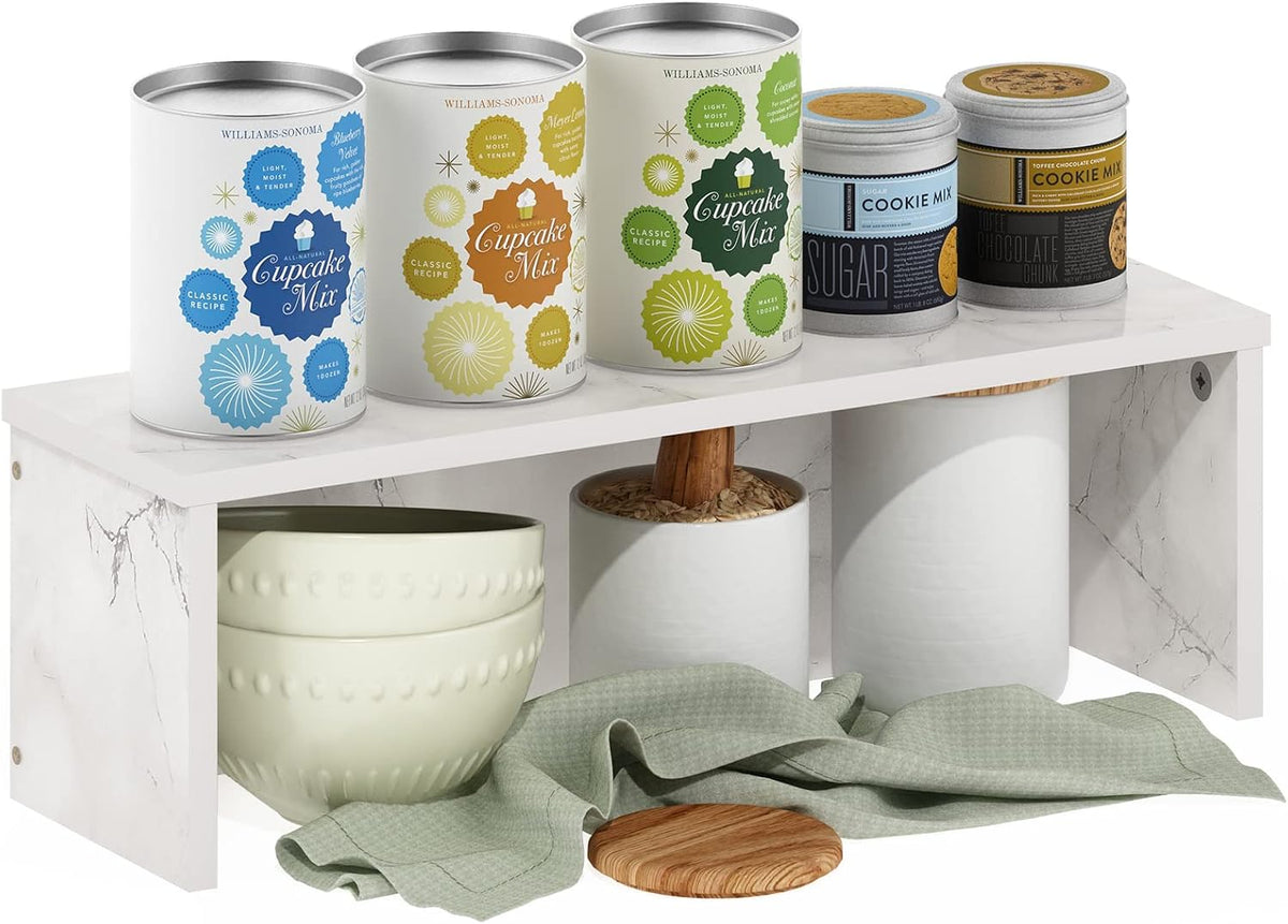 Helena Kitchen Counter Stackable Organizer Shelf, Set of 1, 18-Inch, Marble White