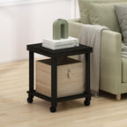 Turn-N-Tube Side Table, 2-Tier Thick Tabletop End Table with Wheels, Toolless Assembly Night Stand, Bedside Table with Open Shelf, for Living Room, Bedroom, Espresso