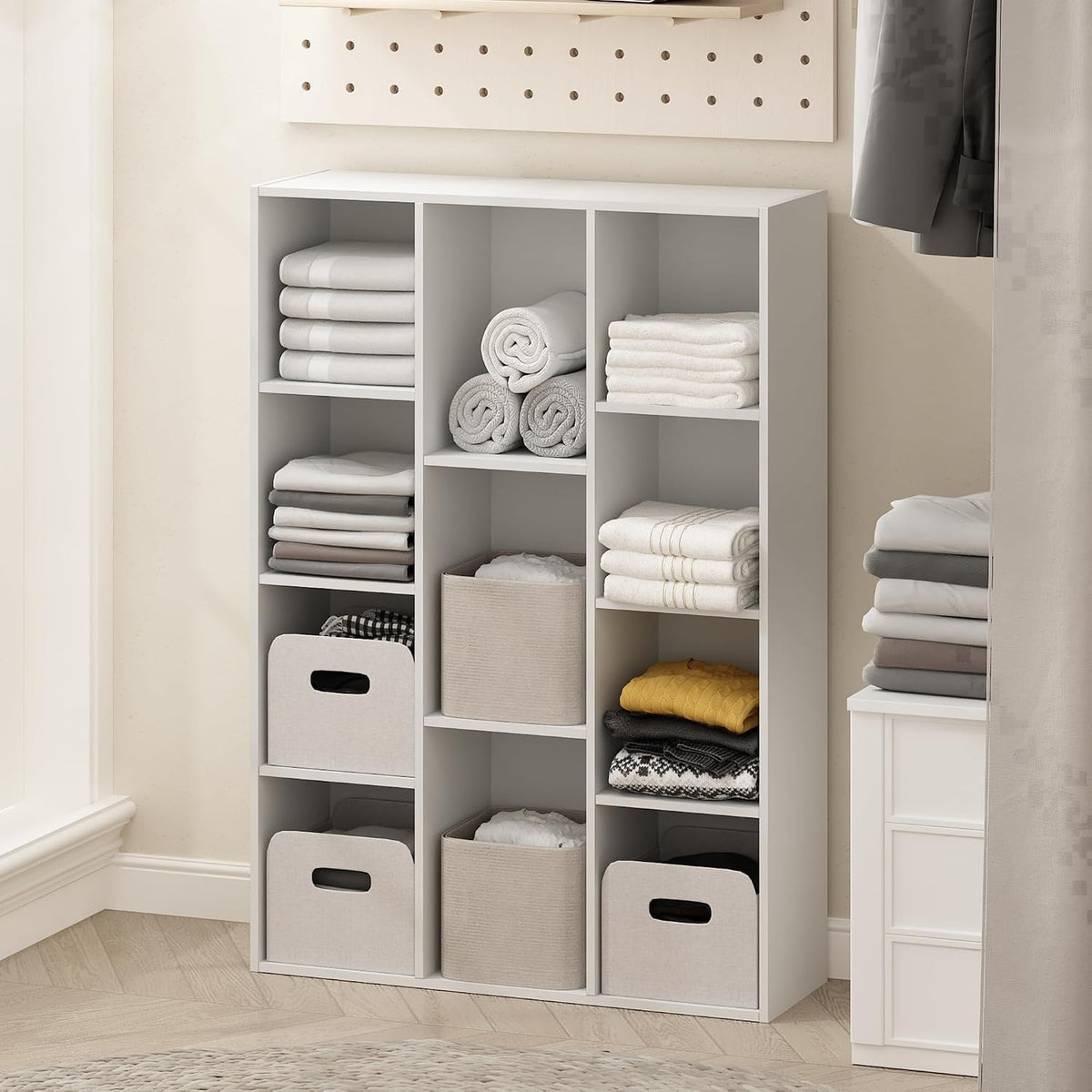 Reed Closet Organizers and Storage, 11-Cube Closet Organizer, Open Shelf Closet Storage, for Wardrobe, Bedroom, Living Room, White