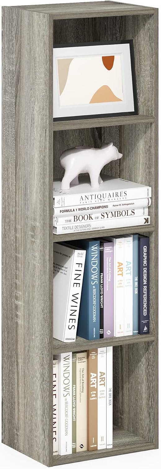PASIR Book Shelf, 4-Tier Modern Bookshelf, Open Shelves Bookcase 9 x 12 x 42, Easy Assembly, for Living Room, Bedroom, Home Office, French Oak