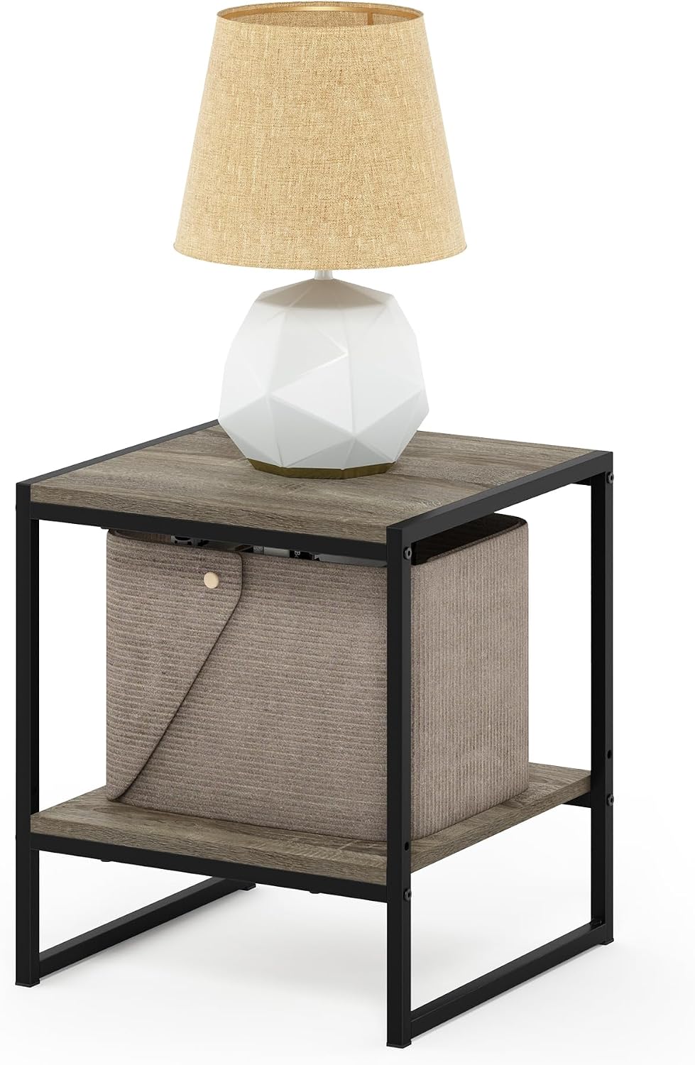 CAMNUS 2-Tier Metal Frame Side Table, French Oak Grey
