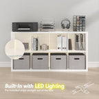 Cubicle Book Shelf with LED Lights, 8-Cube Bookshelf, Reversible Extra Thick Frame Bookcase, Display Storage Shelves, for Living Room, Bedroom, Home Office, White