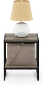 CAMNUS 2-Tier Metal Frame Side Table, French Oak Grey