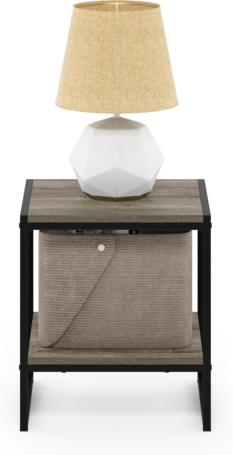 CAMNUS 2-Tier Metal Frame Side Table, French Oak Grey